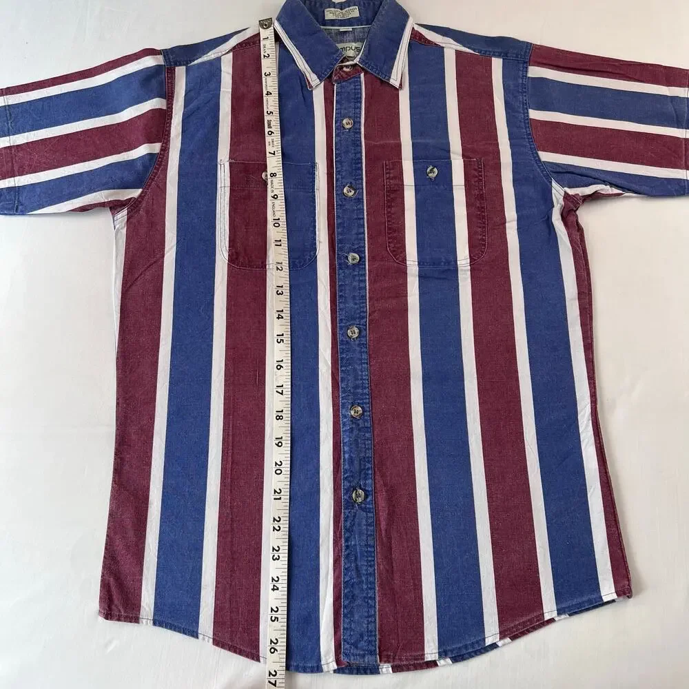 Campus Vintage Western Shirt Boys Size Large 14-16 Red White Blue Button Down